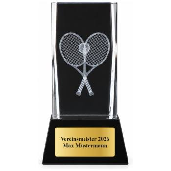 3D Glasblock Tennis 85, 110 oder 140 mm mit Gravurschild
