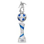 Fußball Pokal Silber-Blau mit Spielerfigur 387, 415 oder 440 mm mit Gravurschild