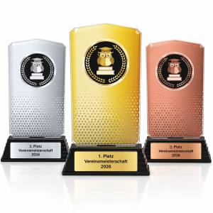 Quiz Acrylpokal Eule mit Gravur