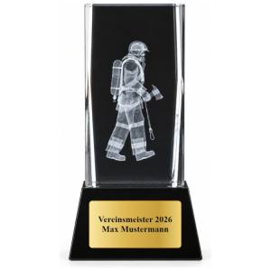 3D Glasblock Feuerwehr 85, 110 oder 140 mm mit Gravurschild