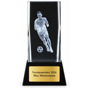 3D Glasblock Fußball 85, 110 oder 140 mm mit Gravurschild