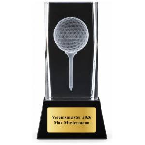 3D Glasblock Golf 85, 110 oder 140 mm mit Gravurschild
