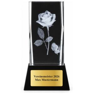 3D Glasblock Rose 85, 110 oder 140 mm mit Gravurschild