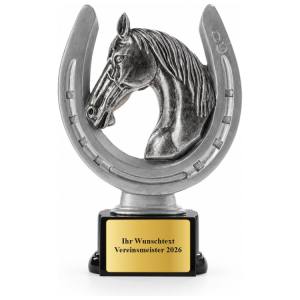 Reitsport Pokal Figur Pferdekopf im Hufeisen 160 mm mit Gravurschild ST-39135