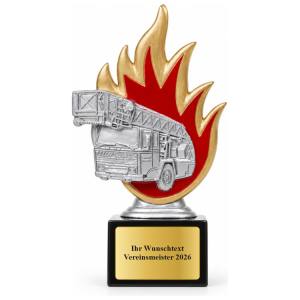 Feuerwehr Pokal Figur Drehleiter Flamme 160 mm mit Gravurschild ST-39144