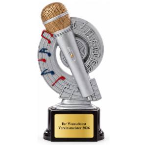 Mikrofon Pokal Figur Mikrofon mit Schallplatte 180 mm mit Gravurschild ST-39176