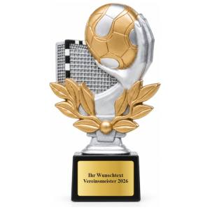 Handball Pokal Figur Hand mit Ball vor Tor 160 mm mit Gravurschild ST-39186