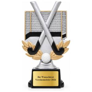 Hockey Pokal Figur Schläger vor Tor 160 mm mit Gravurschild ST-39189