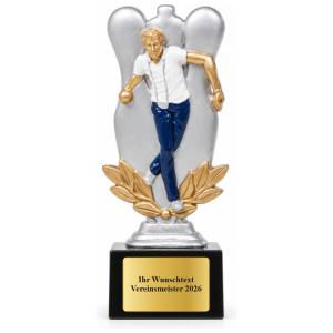 Kegel Pokal Figur Kegler vor Kegeln 160 mm mit Gravurschild ST-39195