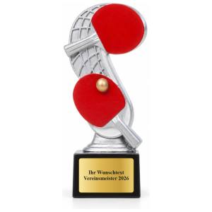 Tischtennis Pokal Figur Schläger am Netz 160 mm mit Gravurschild ST-39249