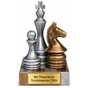 Schach Pokal Figur König, Bauer und Springer 150 mm mit Gravurschild ST-39731