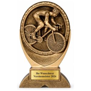 Radsport Pokal Figur Radfahrer im Reifenrahmen 170 mm mit Gravurschild ST-39735