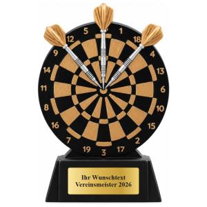 Dart Pokal Figur Dartscheibe mit Pfeilen 113 mm mit Gravurschild ST-39748
