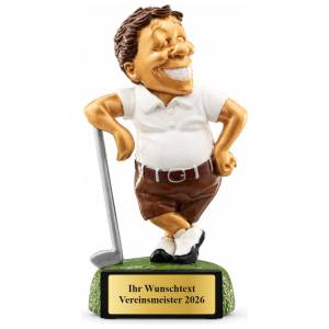 Lustiger Golf Pokal Figur Golfer mit Schläger 160 mm mit Gravurschild ST-39767