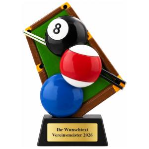 Billard Pokal Figur Billardtisch mit Kugeln 127 mm mit Gravurschild ST-39776