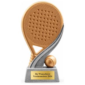 Padel Pokal Figur Padelschläger mit Ball 132 mm mit Gravurschild ST-39789
