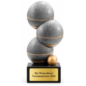 Pétanque Pokal Figur Boulekugeln mit Zielkugel 122 mm mit Gravurschild ST-39793