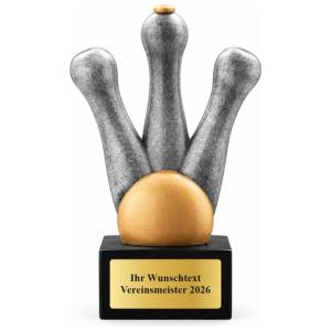 Kegel Pokal Figur Kegel mit Kugel 123 mm mit Gravurschild ST-39798