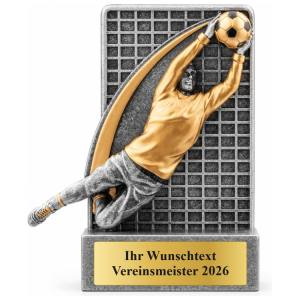 Fußball Pokal Figur Torwart vor Tornetz 128 mm mit Gravurschild ST-39803