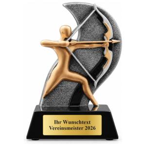 Bogenschießen Pokal Figur Bogenschütze vor Welle 128 mm mit Gravurschild ST-39813