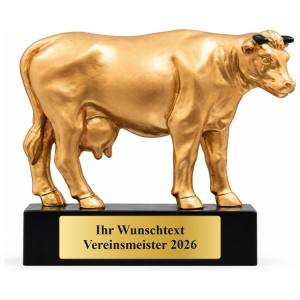 Kuh Pokal Figur Kuh gold 102 mm mit Gravurschild ST-39825