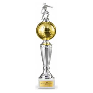 Fußball Trophäe Gold-Silber mit Spielerfigur 310, 340 oder 370 mm mit Gravurschild