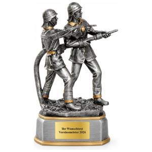 Feuerwehr Pokal Figur 2 Feuerwehrmänner 200 oder 300 mm mit Gravurschild