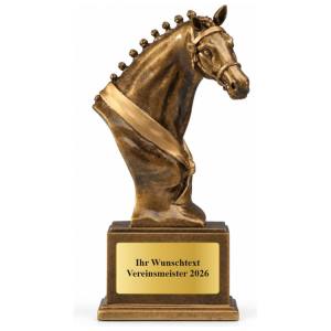 Reitsport Pokal Figur Pferdekopf Büste 145, 170 oder 205 mm mit Gravurschild