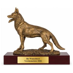 Hundesport Pokal Figur Schäferhund auf Holzsockel 170, 190 oder 212 mm mit Gravurschild