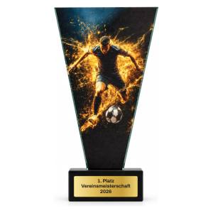 Fußball Glastrophäe Spieler mit Gravur
