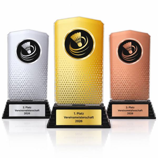 Badminton Acrylpokal mit Gravur