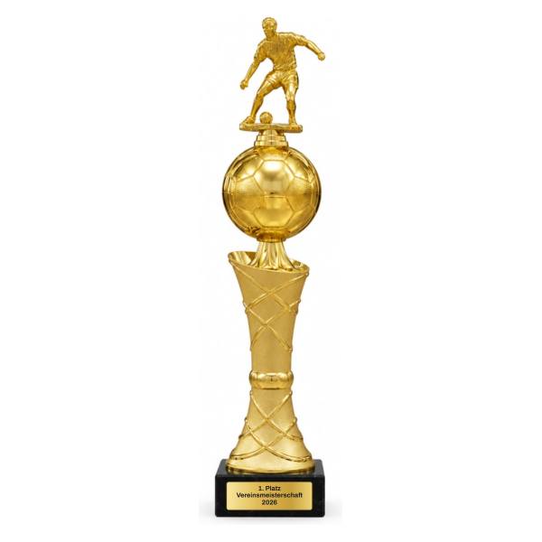 Fußball Pokal Gold mit Spielerfigur 387, 420 oder 453 mm mit Gravurschild