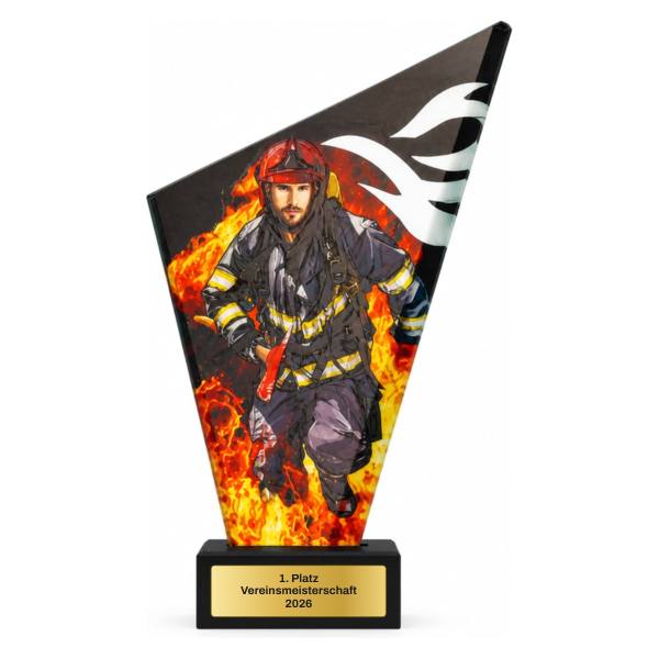 Feuerwehr Glastrophäe mit Gravur