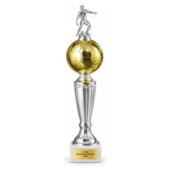 Fußball Trophäe Gold-Silber mit Spielerfigur 310, 340 oder 370 mm mit Gravurschild